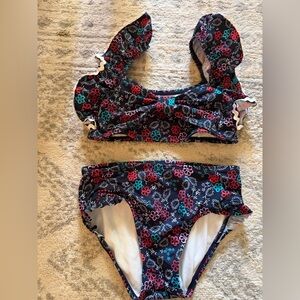 Janie and Jack Floral Kids Bikini - Black and Red